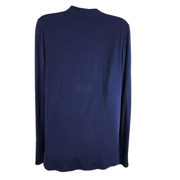 White House Black Market Double Layer Surplice Top Navy Long Sleeves Small Wrap - Picture 2 of 9